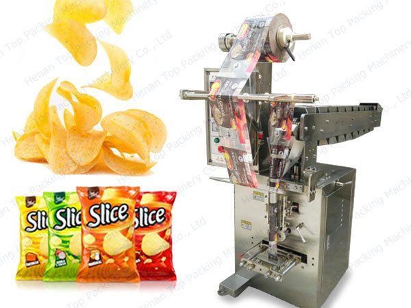Máquina de embalagem de chips com balde basculante